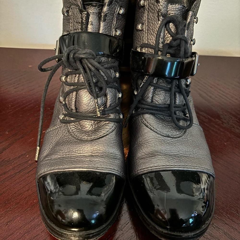 Chanel Patent Leather Cap Toe Combat Boots